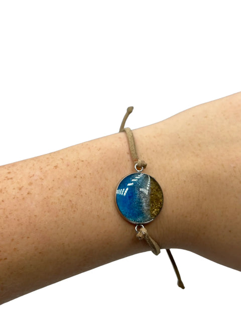 Adjustable Unisex Suede Cord Bracelet With Beach Sand and Ocean Wave Design – Handmade | Made in USA Michelle Marie Boutique 