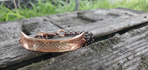 AdjustableHandmade Hammer Sculpted Copper Channel Silver Mesh Cuff Bracelet Alexa Martha Designs  Cuff Bracelet