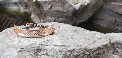 AdjustableHandmade Hammer Sculpted Copper Channel Silver Mesh Cuff Bracelet Alexa Martha Designs  Cuff Bracelet