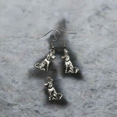 Adorable Pewter Dog Charm Necklace and Earring Set Michelle Marie Boutique  Jewelry Sets