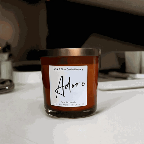 Adore - Sea Salt Cardamom Soy Candle 8.5 oz – Handmade Luxury Home Fragrance | Made in USA Wick and Glow Candle Company™  Candles