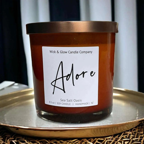 Adore - Sea Salt Cardamom Soy Candle 8.5 oz – Handmade Luxury Home Fragrance | Made in USA Wick and Glow Candle Company™  Candles