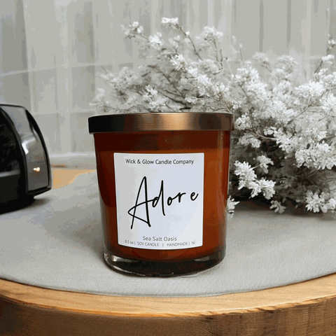 Adore - Sea Salt Cardamom Soy Candle 8.5 oz – Handmade Luxury Home Fragrance | Made in USA Wick and Glow Candle Company™  Candles