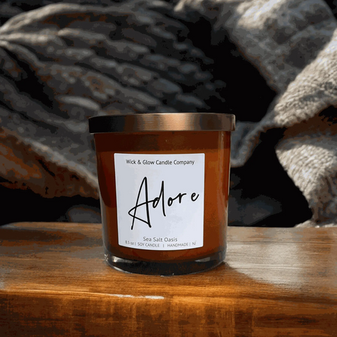 Adore - Sea Salt Cardamom Soy Candle 8.5 oz – Handmade Luxury Home Fragrance | Made in USA Wick and Glow Candle Company™  Candles