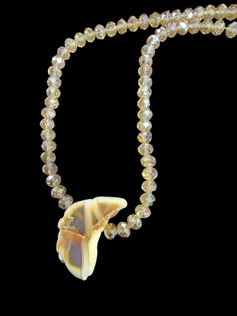 Agate Stone Pendant Necklace With Crystal Beads – Adjustable Chain | Made in USA Michelle Marie Boutique  Gemstone necklace
