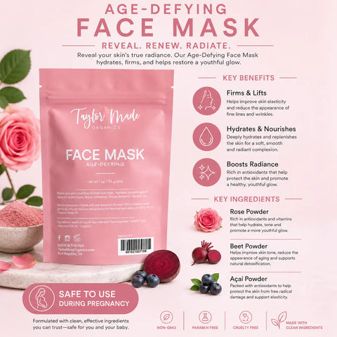 Age-Defying Kaolin and Pink Clay Face Mask – 1 oz Spa Detox Treatment | Taylor Made Organics | Made in USA Taylor Made Organics  face mask