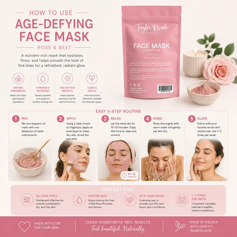 Age-Defying Kaolin and Pink Clay Face Mask – 1 oz Spa Detox Treatment | Taylor Made Organics | Made in USA Taylor Made Organics  face mask
