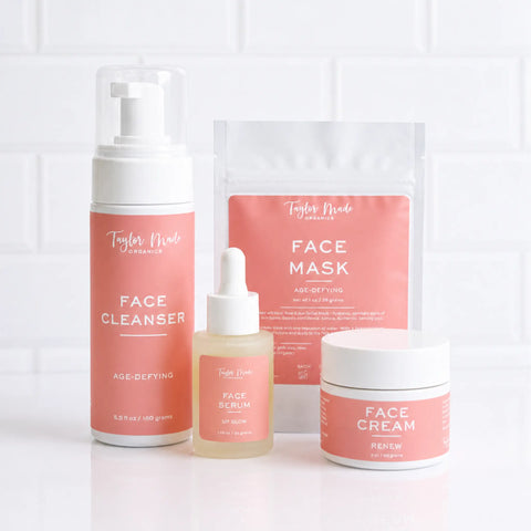 Age-Defying Organic Skincare Set – Plant-Based Anti-Aging Face Cleanser, Serum, Mask & Cream | Made in USA Taylor Made Organics  gift set