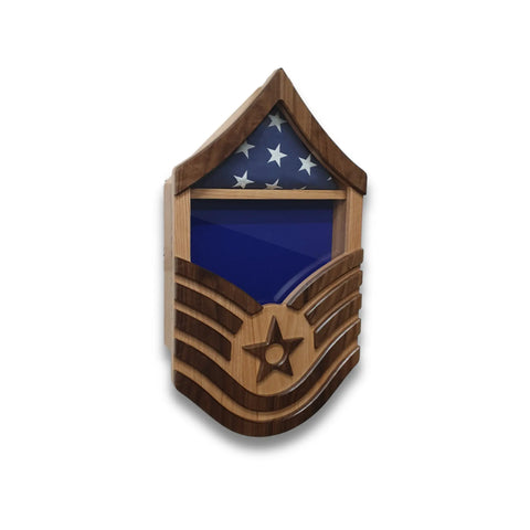 Air Force Master Sergeant E7 Shadow Box – 3x5 Flag Display – Handcrafted Oak | Made in USA Legacies of America Woodworking Company  Shadow Box