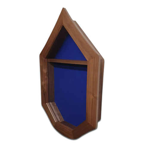 The Air Force SNCO Military Retirement Shadow Box by Legacies of America Woodworking Company is crafted from REAL Walnut Hardwood and features a rich brown finish, blue back panel, and single inner shelf. Built by veterans in the USA.