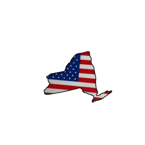 Show your patriotic style with Boglets USA Flag Charms by Chatelet Manufacturing—an outline of New York State in red, white, and blue, perfect for decorating Bogg Bags, Simply Southern totes, and more.