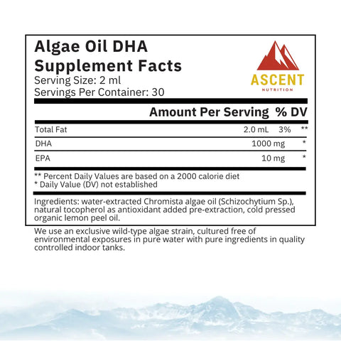 Algae Oil DHA 1000 Mg Liquid Supplement – Vegan Omega-3 Brain and Heart Support | Made in USA Ascent Nutrition  simple