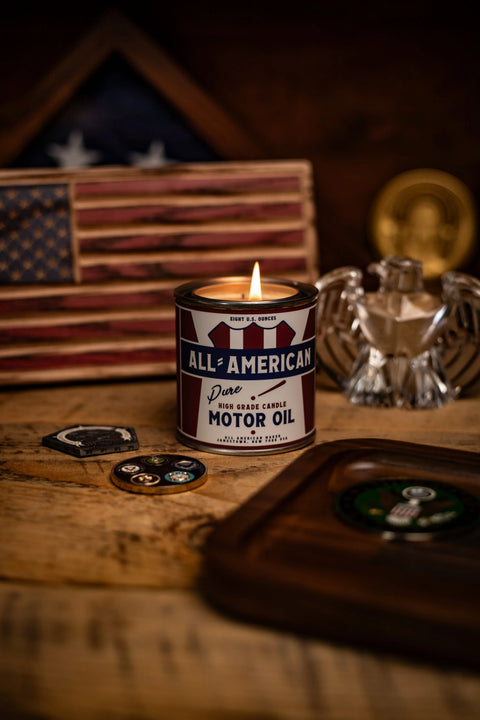 All-American Motor Oil Scented Candle 8oz – Soy Wax | Made in USA All American Maker  Candle