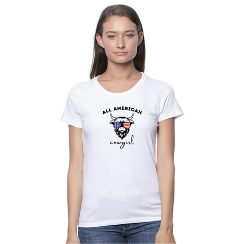 All American Organic Cotton Unisex Tee – Patriotic Cowgirl Shirt | Made in USA Suede Kloth 