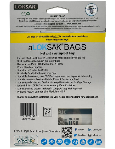 Aloksak Waterproof Electronics Bag 4x7 Inch – 2 Pack | Made in USA LOKSAK