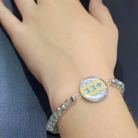 Alpha Phi Omega Crystal Bracelet – Luminous Grey AB Crystals – Custom Fraternity Jewelry | Made in USA Gift Box Michelle Marie Boutique  Bracelet