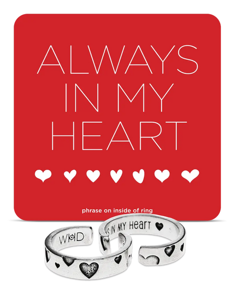Always in My Heart Pewter Inspire Ring – Heart Motif Adjustable Band | Made in USA Handcrafted Whitney Howard Designs  InspireRings