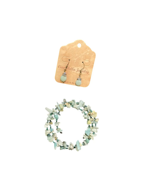 Amazonite Gemstone Jewelry Set – Stacked Wrap Bracelet and Drop Earrings | Handmade in USA by Michelle Marie Boutique Michelle Marie Boutique  Necklace and Earring Set