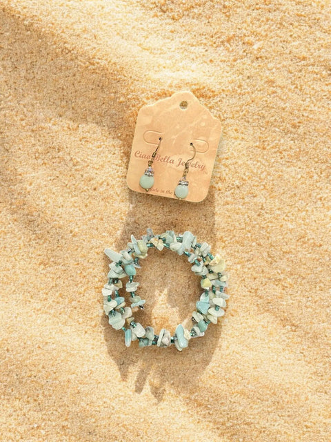 Amazonite Gemstone Jewelry Set – Stacked Wrap Bracelet and Drop Earrings | Handmade in USA by Michelle Marie Boutique Michelle Marie Boutique  Necklace and Earring Set