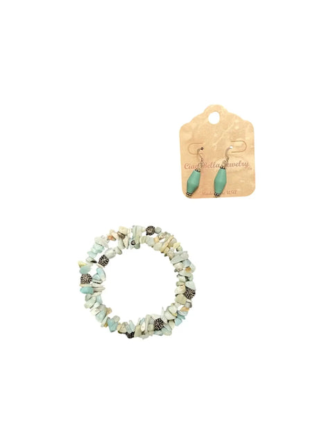 Amazonite Gemstone Wrap Bracelet – Green Sea Glass Drop Earrings Set | Handmade Beach Jewelry Made in USA Michelle Marie Boutique  Bracelet Set