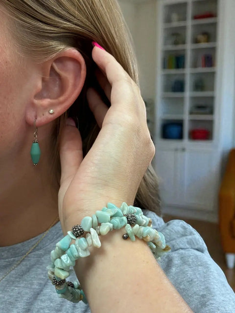 Amazonite Gemstone Wrap Bracelet – Green Sea Glass Drop Earrings Set | Handmade Beach Jewelry Made in USA Michelle Marie Boutique  Bracelet Set