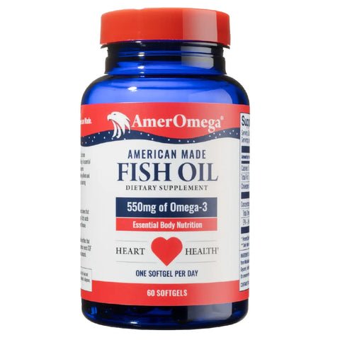 AmerOmega American Made Fish Oil Supplement – 550mg Omega-3 Softgels, Heart Health Support | Made in USA Ameromega  Health