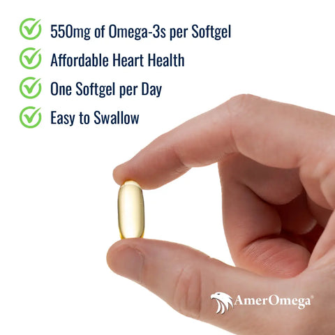 AmerOmega American Made Fish Oil Supplement – 550mg Omega-3 Softgels, Heart Health Support | Made in USA Ameromega  Health