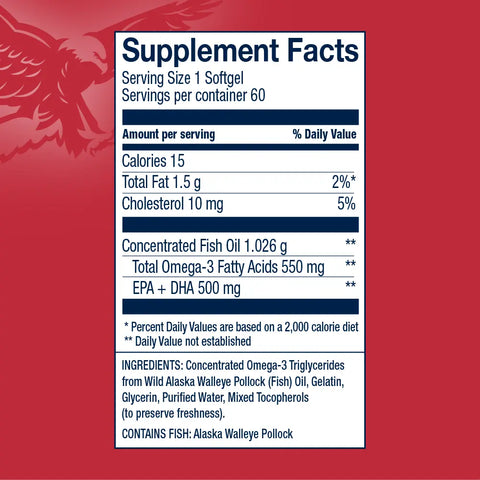 AmerOmega American Made Fish Oil Supplement – 550mg Omega-3 Softgels, Heart Health Support | Made in USA Ameromega  Health