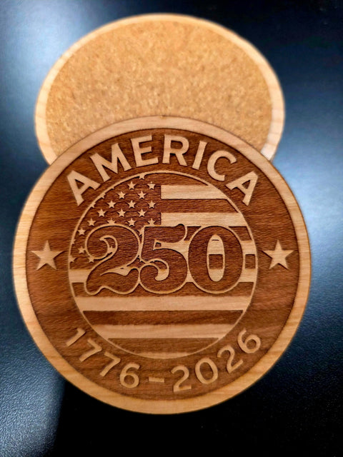 America's 250th Anniversary Laser Engraved Wooden Coaster Set of 4 – Historic American Barware | Made in USA American Grains LLC 