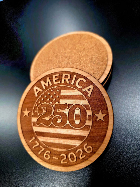 America's 250th Anniversary Laser Engraved Wooden Coaster Set of 4 – Historic American Barware | Made in USA American Grains LLC 
