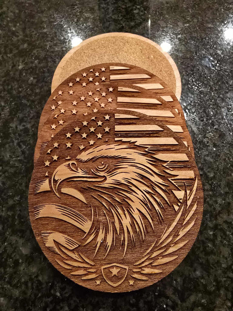 American Eagle Hardwood Coaster Set 3.5 Inch Diameter – Laser Cut Drink Mats | Made in USA Craftsmanship American Grains LLC 