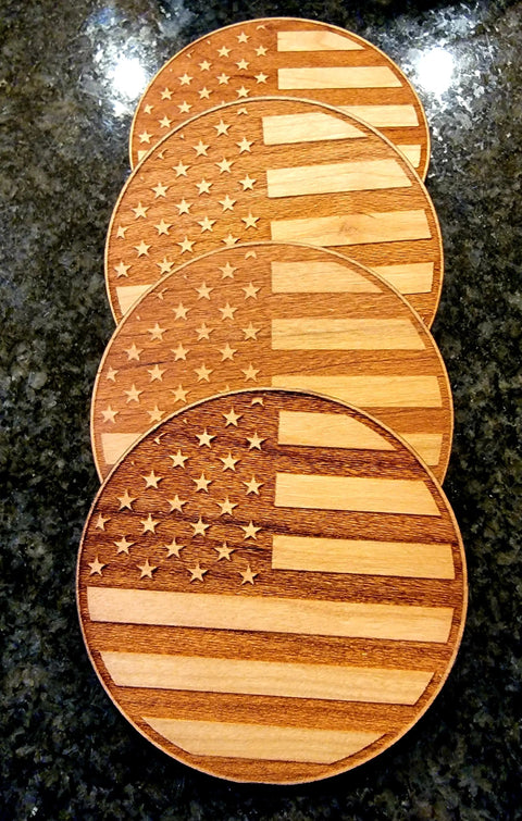 American Flag Hardwood Coaster Set American Grains LLC 