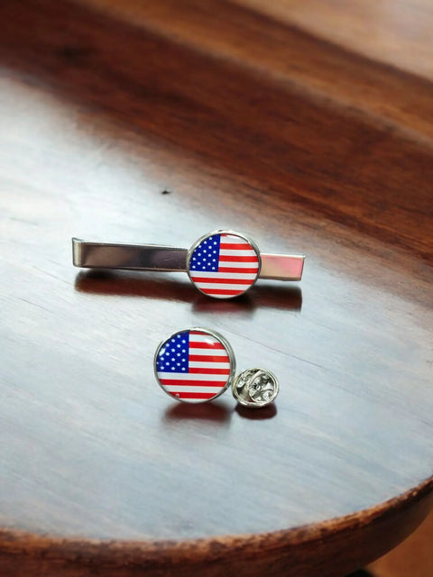 American Flag Tie Pin and Tie Bar Set – Stainless Steel Patriotic Accessories | Made in USA Premium Quality Michelle Marie Boutique  Tie Pin