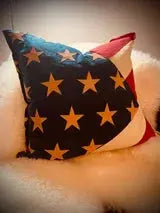 American Flag Waxed Canvas Pillow 23 Inch – Patriotic Leather Accent | Made in USA Suede Kloth 
