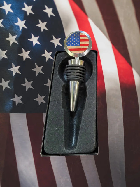 American Flag Wine Bottle Stopper 4 Inch – Patriotic Wine Accessory Metal Resin | Made in USA Michelle Marie Boutique  Bottle Stoppers & Savers