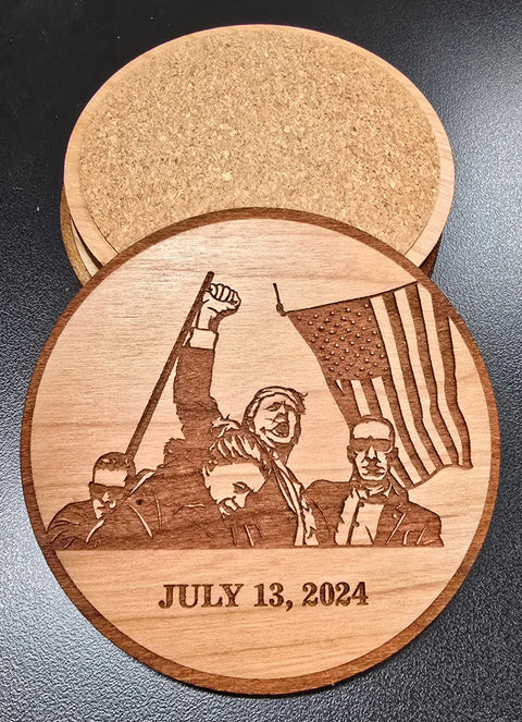 American Hardwood Coaster Set 3.5 Inch Diameter – Patriotic Laser-Cut Barware | Made in USA American Grains LLC 