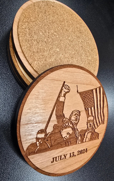 American Hardwood Coaster Set 3.5 Inch Diameter – Patriotic Laser-Cut Barware | Made in USA American Grains LLC 