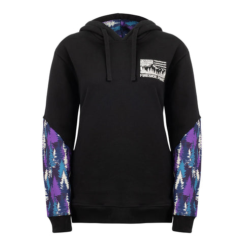 American-Made Black Hoodie – Purple Pine Tree Graphic – Fireside Pine | Cozy Outdoor Sweatshirt Fireside Pine  Hoodie