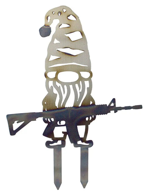 American Made Garden Gnome Lawn Ornament – Fred Steel Yard Statue with Rifle | Made in USA Decor Knights Home Decor  item