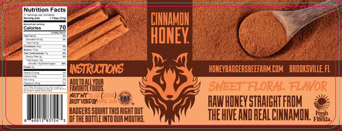 American-Made Raw Cinnamon Honey – All Natural Brooksville Florida Harvest | Artisan Local Honey Blend Made in USA Honey Badgers Bee Farm  Honey