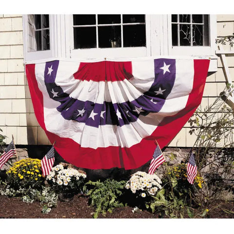 American Patriotic Banner Fan 48 Inch – Red White Blue Stars Design | Made in USA Decorative Wall Accent Freedom Flag and Pole 