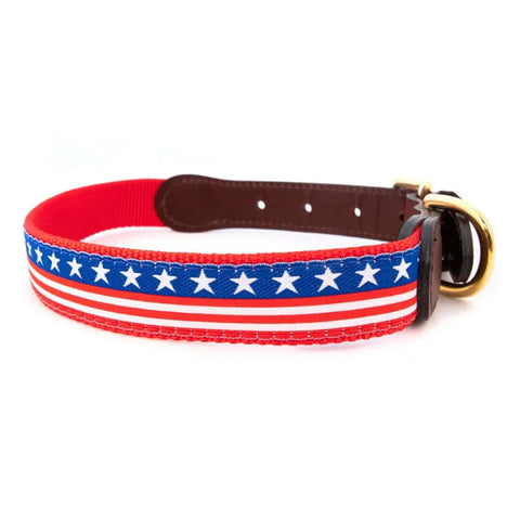 American Traditions Patriotic Ribbon and Leather Dog Collar – Durable Brass Hardware | Made in USA by Auburn Leathercrafters Auburn Leathercrafters  item