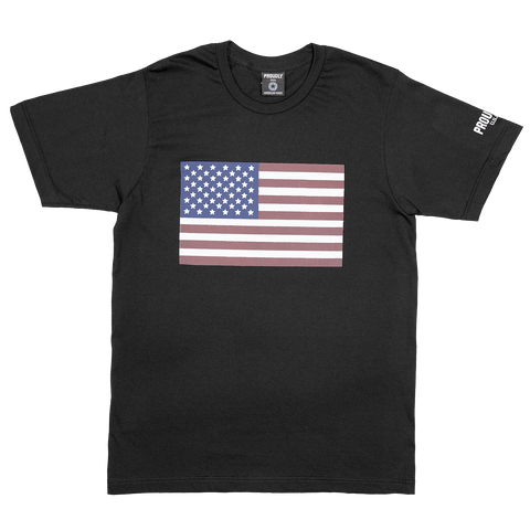 Men’s Black Cotton T-Shirt – American Flag Graphic – Made in USA Proudly USA  T-shirt