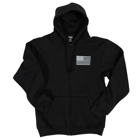 American Flag Zipper Hoodie Sweatshirt – Black Patriotic Fleece Jacket | Handmade in USA Proudly USA  Fleece