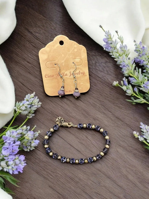 Amethyst Beaded Bracelet And Matte Finish Earrings Set – Unique Jewelry Gift | Made In USA Michelle Marie Boutique  Bracelet