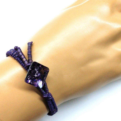 Amethyst Braided Leather Bracelet With Swarovski Crystal Square Button – Handmade in Montana Alexa Martha Designs  Bracelet