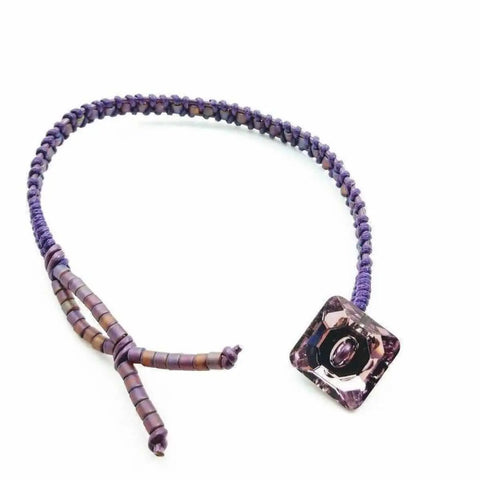 Amethyst Braided Leather Bracelet With Swarovski Crystal Square Button – Handmade in Montana Alexa Martha Designs  Bracelet