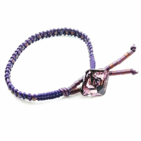 Amethyst Braided Leather Bracelet With Swarovski Crystal Square Button – Handmade in Montana Alexa Martha Designs  Bracelet