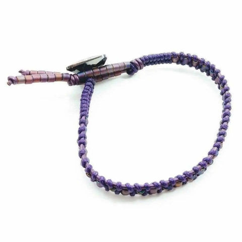 Amethyst Braided Leather Bracelet With Swarovski Crystal Square Button – Handmade in Montana Alexa Martha Designs  Bracelet