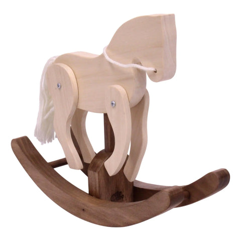 Amish Craft Wooden Rocking Clackity Horse Toy Walnut Finish Child Safe | Made in USA Amish Toy Box  Toy